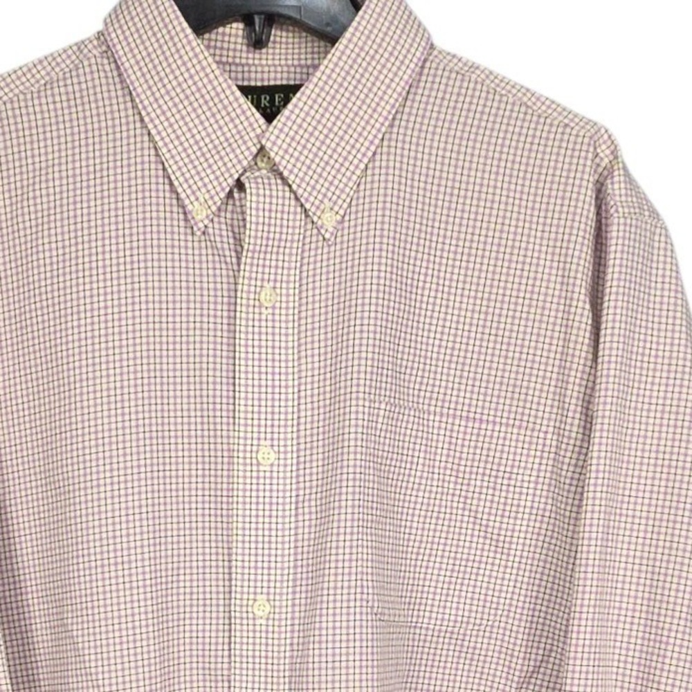 Lauren Ralph Lauren Dress Shirt Men 17.5 32/33 Purple White Check Non Iron READ
